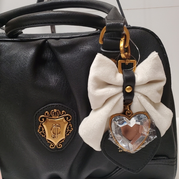 Juicy Couture Liquorice Romance Satchel Handbag with White Bow And Heart Charm - Picture 2 of 8